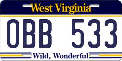 WV license plate OBB533