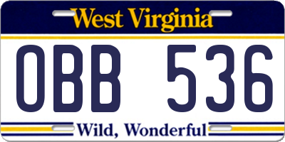 WV license plate OBB536