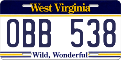 WV license plate OBB538