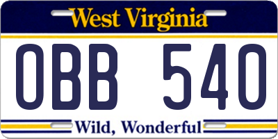 WV license plate OBB540