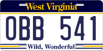 WV license plate OBB541