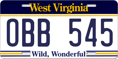 WV license plate OBB545