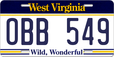 WV license plate OBB549