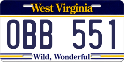 WV license plate OBB551