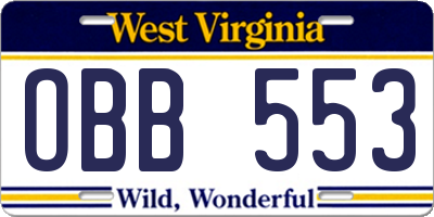 WV license plate OBB553