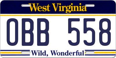 WV license plate OBB558