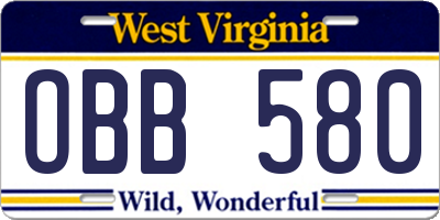 WV license plate OBB580