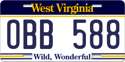 WV license plate OBB588