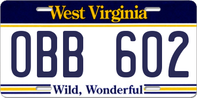 WV license plate OBB602