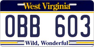 WV license plate OBB603