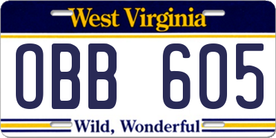 WV license plate OBB605