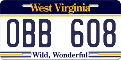 WV license plate OBB608