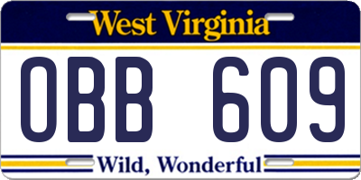 WV license plate OBB609