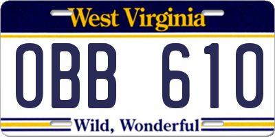 WV license plate OBB610