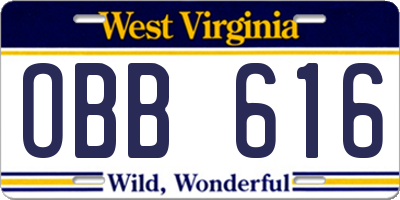 WV license plate OBB616