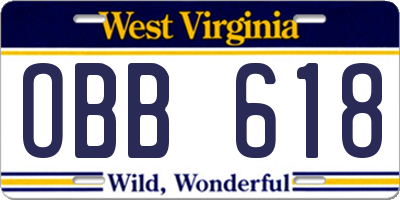 WV license plate OBB618