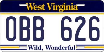 WV license plate OBB626