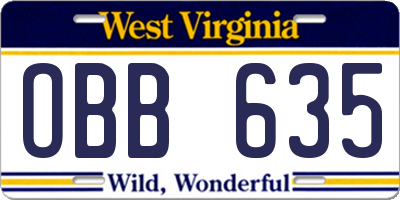 WV license plate OBB635