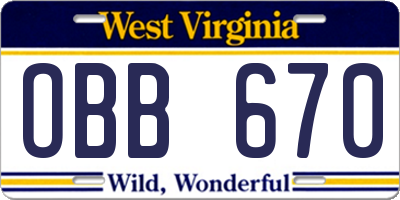 WV license plate OBB670