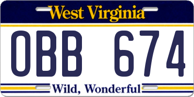 WV license plate OBB674