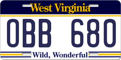 WV license plate OBB680