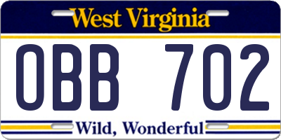 WV license plate OBB702