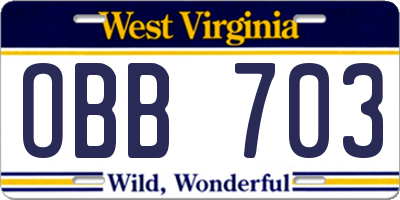 WV license plate OBB703