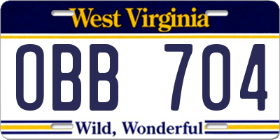 WV license plate OBB704