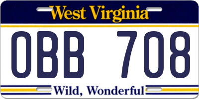 WV license plate OBB708