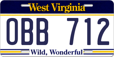 WV license plate OBB712