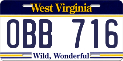 WV license plate OBB716