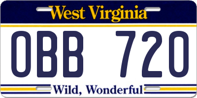 WV license plate OBB720