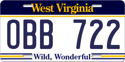 WV license plate OBB722