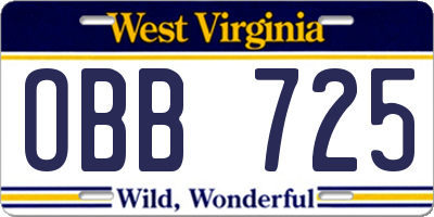 WV license plate OBB725