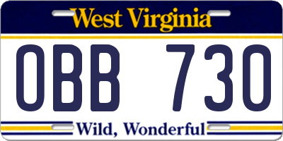 WV license plate OBB730