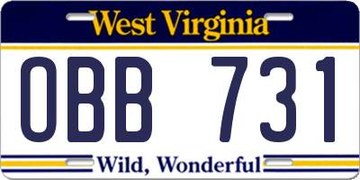 WV license plate OBB731