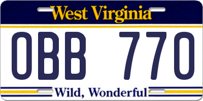 WV license plate OBB770