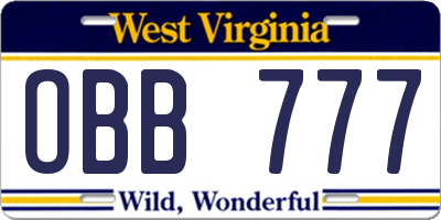 WV license plate OBB777