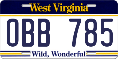 WV license plate OBB785