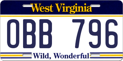 WV license plate OBB796