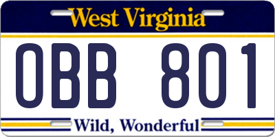 WV license plate OBB801