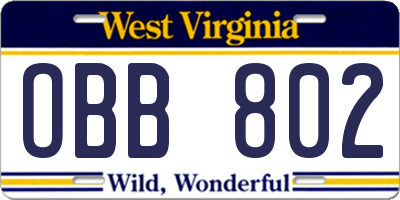 WV license plate OBB802