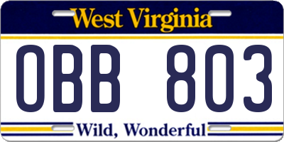 WV license plate OBB803