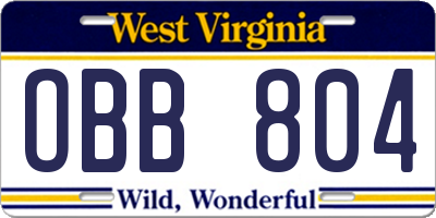 WV license plate OBB804