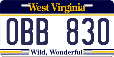 WV license plate OBB830