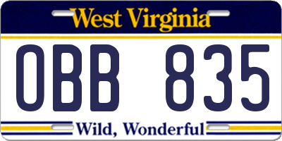 WV license plate OBB835