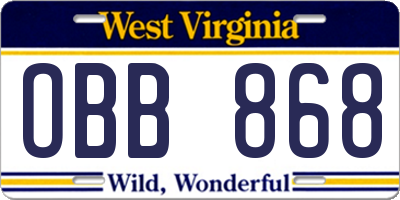 WV license plate OBB868