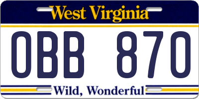 WV license plate OBB870