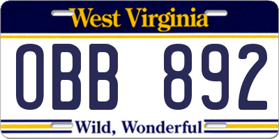 WV license plate OBB892
