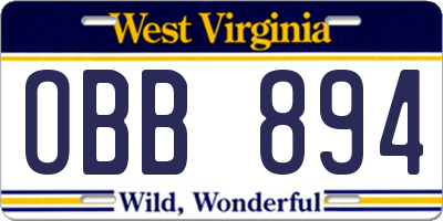 WV license plate OBB894
